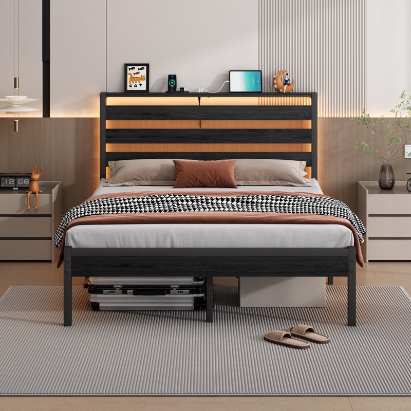 clibfeng 14 inch classic metal platform bed frame-full size bed frame with headboard,steel slats sup