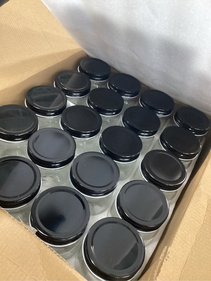 Condition photo showing Good Condition for QAPPDA Mason Jars,Glass Jars With Lids 12 oz,Canning Jars For Pickles And Kitchen Storage,Wide Mouth Spice Jars With Black Lids For Honey,Caviar,Herb,Jelly,Jams,Set of 20