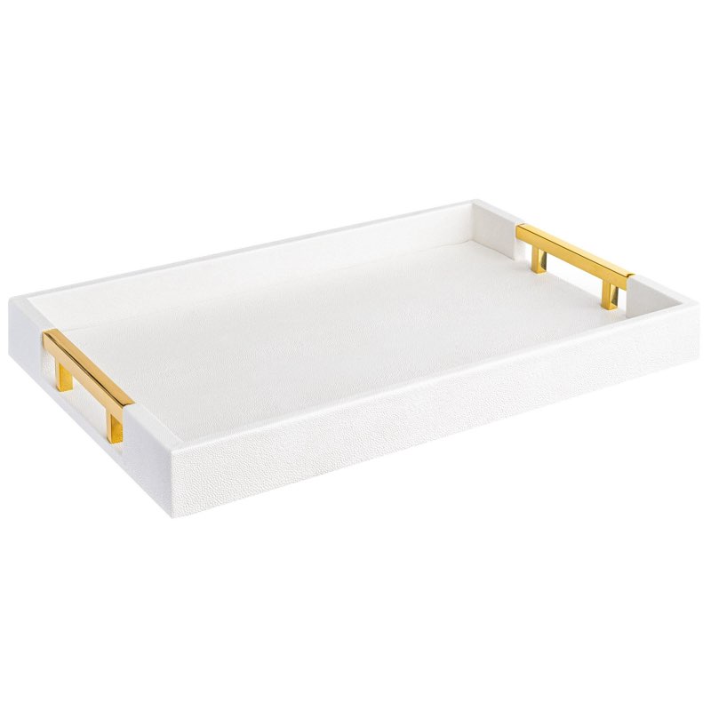 home redefined modern elegant 18"x12" rectangle glossy faux leather shagreen white decorative servin