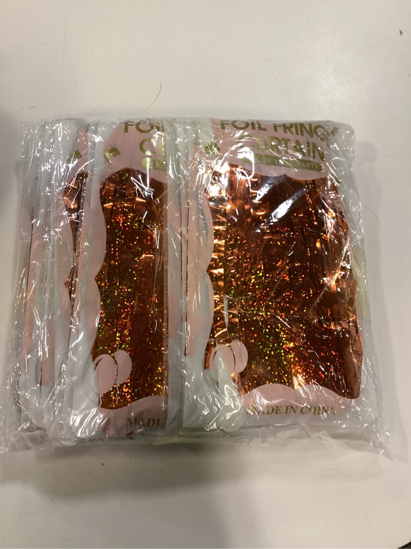 Condition photo showing New/Like New for 10 pack orange foil curtain backdrop 3.2ft x 9.8ft metallic tinsel foil fringe curtains streamer photo booth backdrop for birthday party engagement bachelorette party decorations - sparkle orange 10 pack sparkle orange