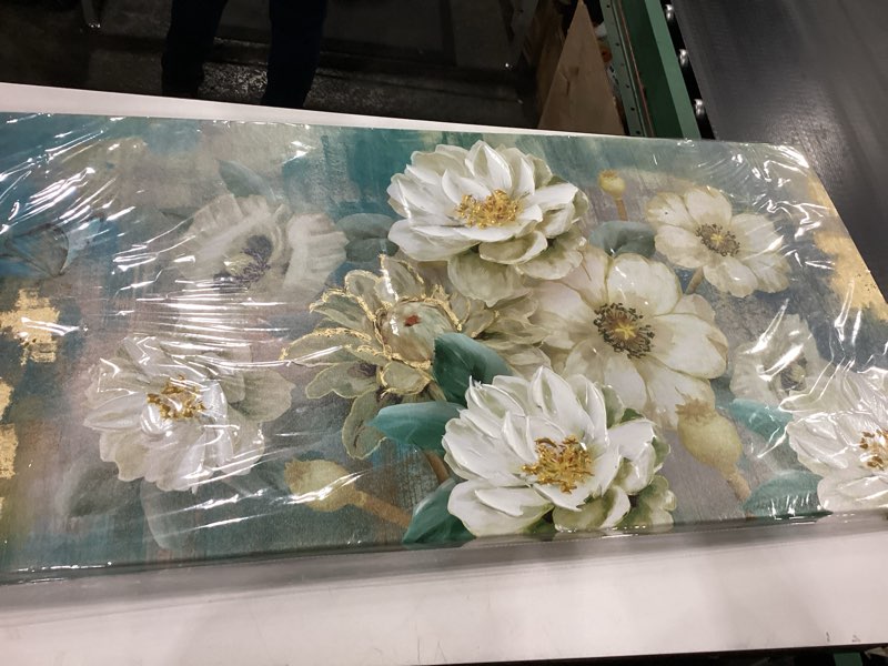 Condition photo showing New/Like New for Arjun Flowers Canvas Wall Art White Elegant Modern Picture Gold Foil Rustic Painting Colorful Turquoise Floral Large Teal Artwork for Living Room Bedroom Bathroom Dining Room Home Office Decor 48"x24"