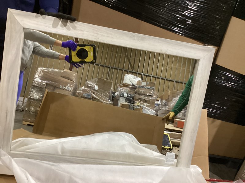 Condition photo showing Good Condition for signature design by ashley cambeck vintage smooth-gliding 6-drawer dresser and mirror with safety stop, whitewash whitewash dresser and mirror