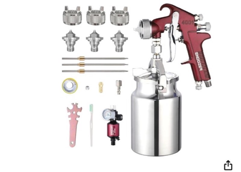 ENDOZER Professional Siphon Feed Spray Gun for Paint, Red Handle, 34 oz -1.4 1.7 2.0mm Nozzle for a 