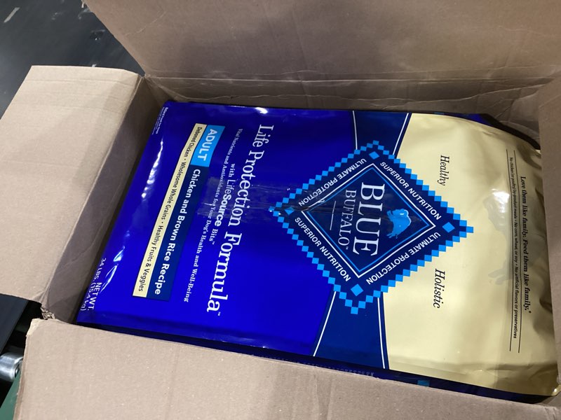 Condition photo showing As Is for blue buffalo life protection formula chicken & brown rice adult dry dog food, supports immunity with antioxidant-rich lifesource bits, promotes healthy muscle development, skin & coat health, 34 lbs. chicken & brown rice 34 pound (pack of 1)
