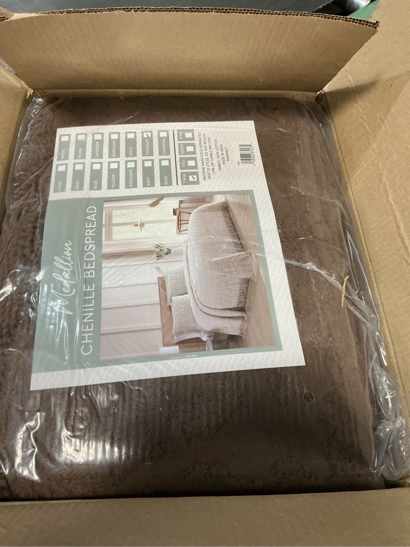 Condition photo showing New/Like New for Beatrice Home Fashions Medallion Chenille Bedspread, Standard Sham, Chocolate Standard Sham Chocolate