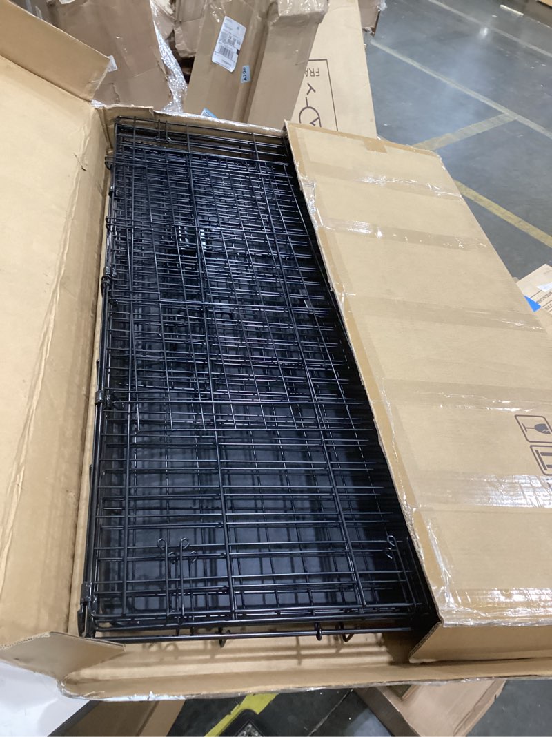 Condition photo showing As Is for amazon basics durable, foldable metal wire dog crate with removable tray, single door, divider panel, 42 x 28 x 30 in, black 42.0"l x 28.0"w x 30.0"h single door w/ divider