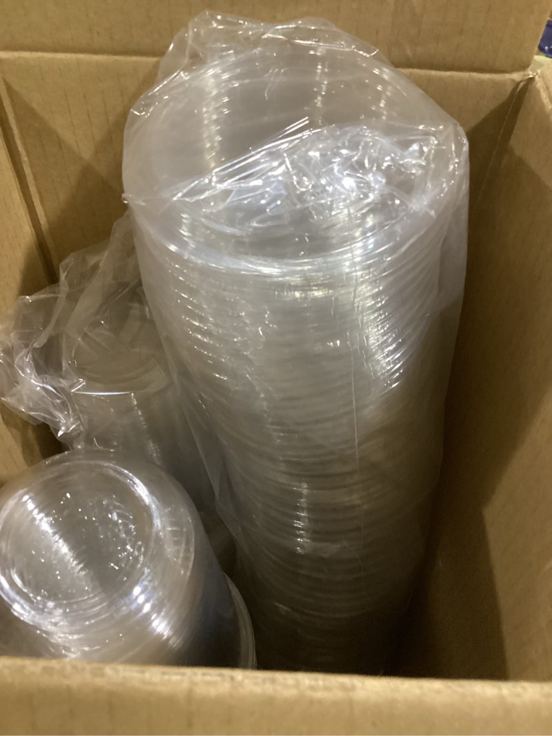 Condition photo showing New/Like New for round bottom clear plastic cups with sip lids, 50 sets, 16 oz disposable iced coffee cups with strawless lids to go cold drink cups for smoothies, juices, party catering