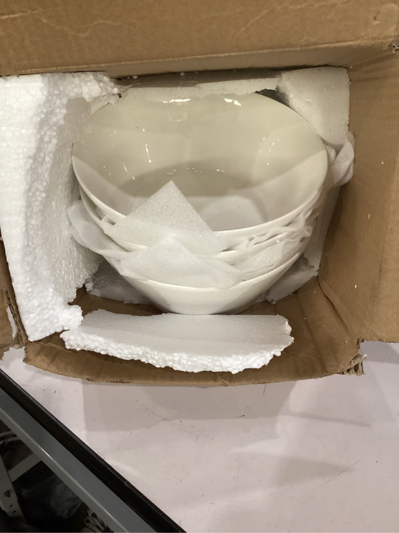 Condition photo showing Good Condition for malacasa large salad & soup bowls - set of 4, 60 oz porcelain white bowls for ramen, pasta, pho - microwave & dishwasher safe white 60oz(4pcs)