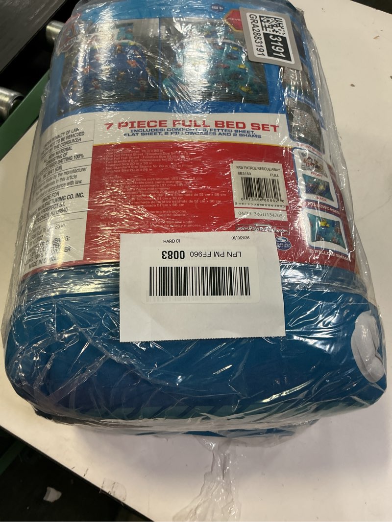 Condition photo showing New/Like New for Franco Kids Bedding Super Soft Comforter and Sheet Set with Sham, 7 Piece Full Size, Paw Patrol 7 Piece Full Size Paw Patrol