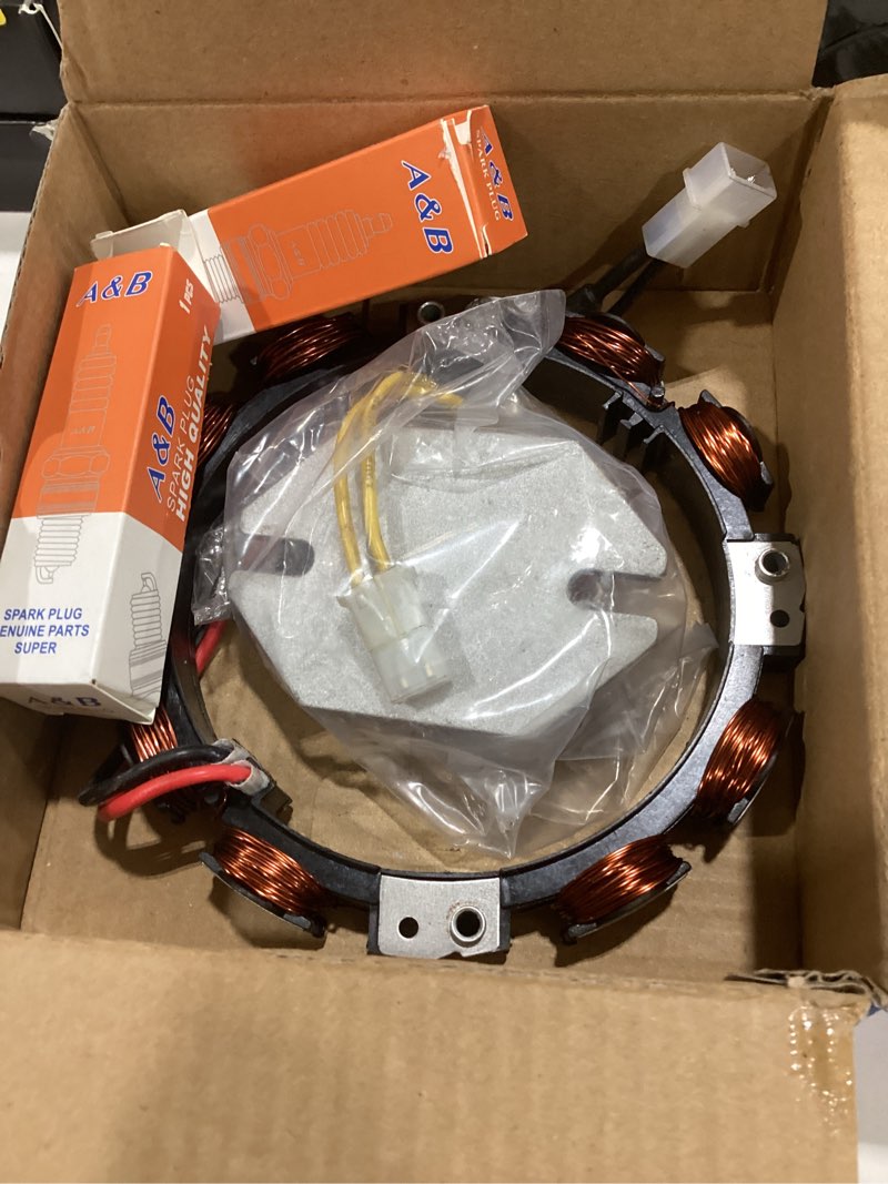 Condition photo showing Good Condition for 592831 alternator stator dual circuit compatible with briggs & stratton with 845907 regulator replaces 696459 393800 691063 393474 with spark plug