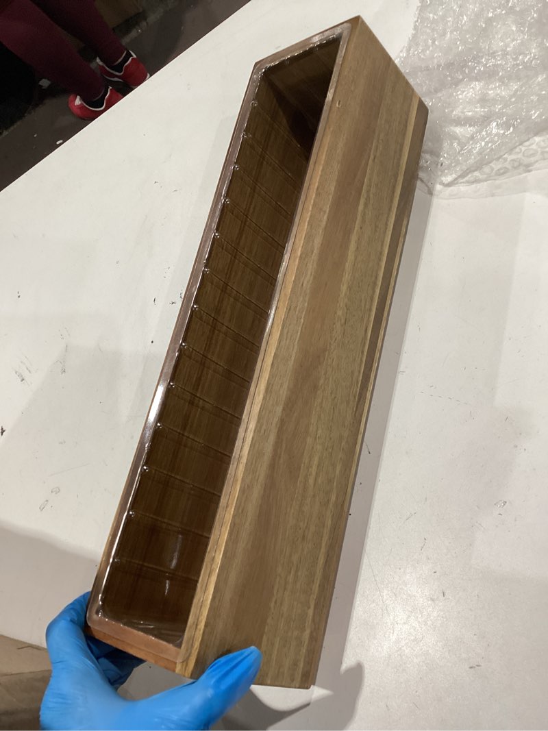 Condition photo showing Good Condition for zaqro indoor planter box set of 2-17” x 4” small acacia wood window sill herb planters - rectangular wooden centerpiece boxes with liners - no drain holes - for kitchen tabletop countertop