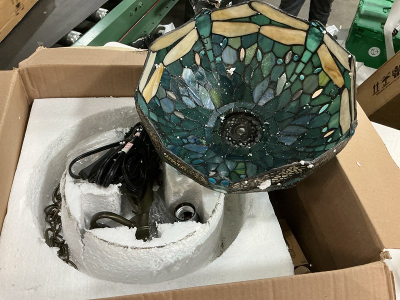 Condition photo showing Good Condition for werfactory tiffany pendant light plug in sea blue stained glass dragonfly 12 inch hanging lamp decor island kitchen bar hallway dining bedroom entryway home office s147 series