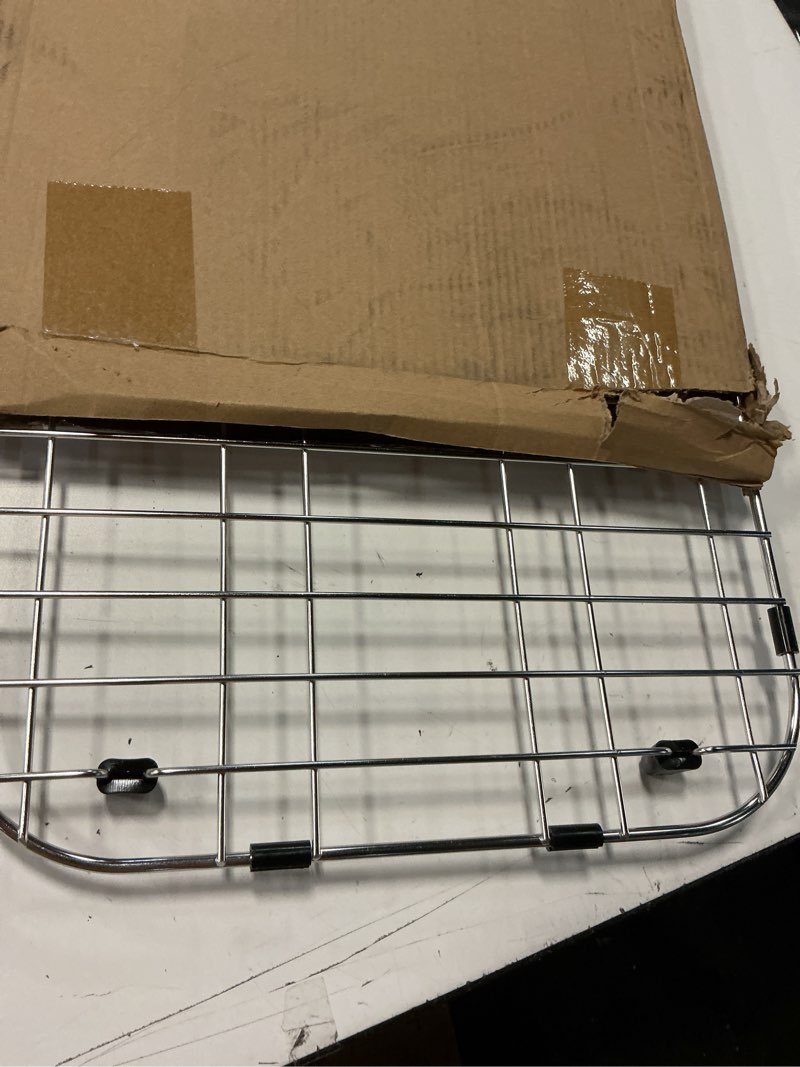 Condition photo showing Good Condition for ipegtop sink bottom grid, 23"x 13" stainless steel sink protector with rear drain corner radius 2", sink grate for bottom of kitchen single sink bowl, one-piece 23"x 13", rear drain