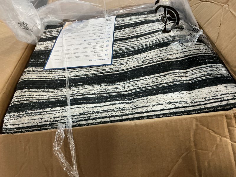 Condition photo showing Good Condition for garveehome 9x12 modern striped non slip stain resistant washable area rugs for living room dining room bedroom guest room nursery room home office low pile soft carpet kids&pets friendly, black black/beige 9' x 12' (rectangular)