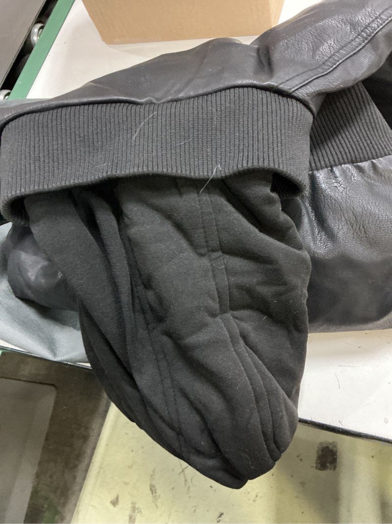 Condition photo showing As Is for wantdo men's faux leather jacket with removable hood motorcycle jacket casual warm winter coat pure black(thick) medium
