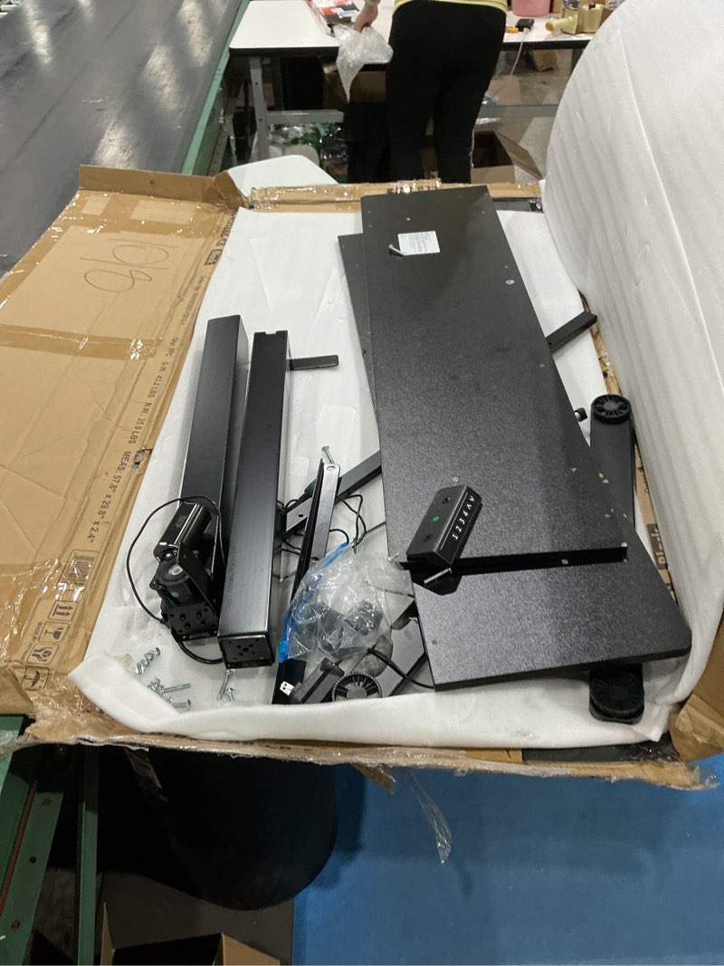 Condition photo showing As Is for incomplete)))electric standing desk adjustable - 60x28 inch sit stand desk with 1 inch thick tabletop, double beam frame, 3 memory height adjustment, cable management for home office