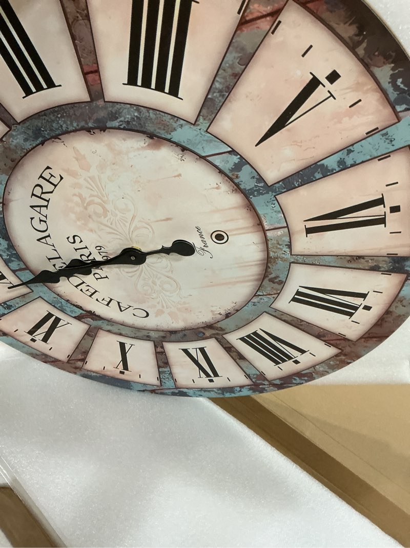 Condition photo showing Good Condition for wood decorative wall clocks for living room 24 inch big clock battery operated blue rustic wall clock silent non ticking(no solid wood, it is with mdf material) 24 inch blue1