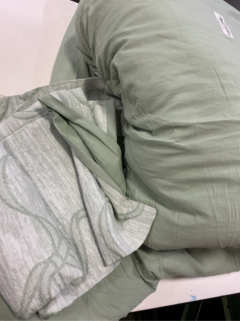 Condition photo showing As Is for Bedsure Queen Comforter Set, Sage Green Boho Tufted Bed Set, 3D Puffy Jacquard Bedding Queen Size, 3 Pieces, 1 Farmhouse Shabby Chic Embroidery Comforter with Bow Pattern & 2 Pillow Cases Queen 06 - Sage Green - Bow