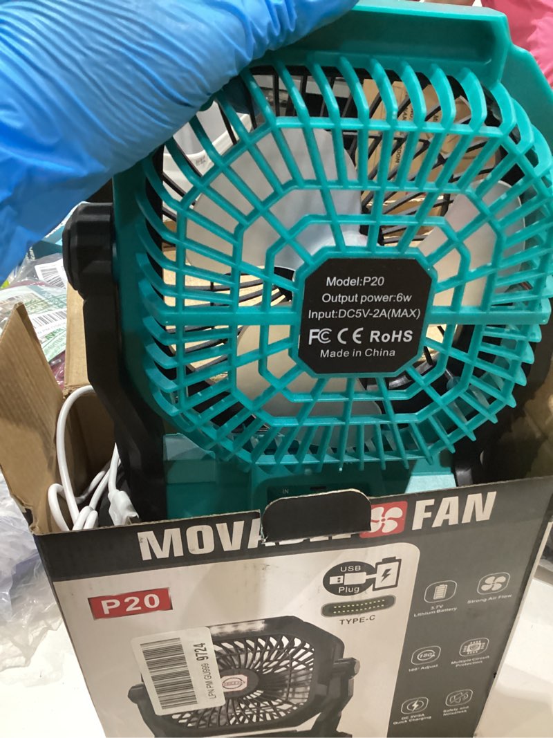 Condition photo showing Good Condition for camping fan rechargeable, 20000mah battery powered portable fan with led light, 4-speed 180° adjustable, camping essentials for tent, travel, car, outdoor, indoor, bbq, fishing, jobsite - blue