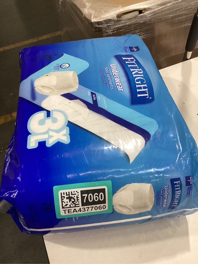 Condition photo showing New/Like New for fitright adult incontinence underwear, heavy absorbency, 3x-large, 75"-94" waist (20 count) 3x-large (20 count)
