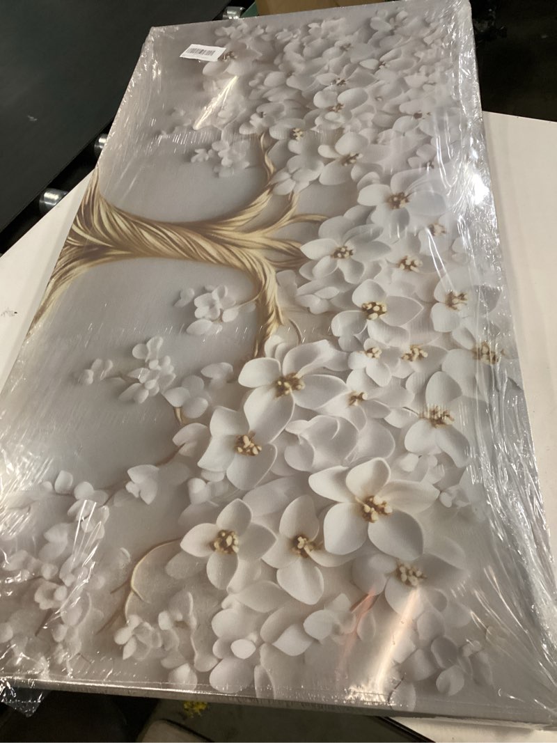 Condition photo showing Good Condition for Large Tree of Life Canvas Wall Art Abstract White Tree of Life Decor painting Pictures Nordic Gold Tree Plant Flowers Posters Prints for Bathroom Bedroom Living Room Office Hallway Home Decoration White 40"L x 20"W