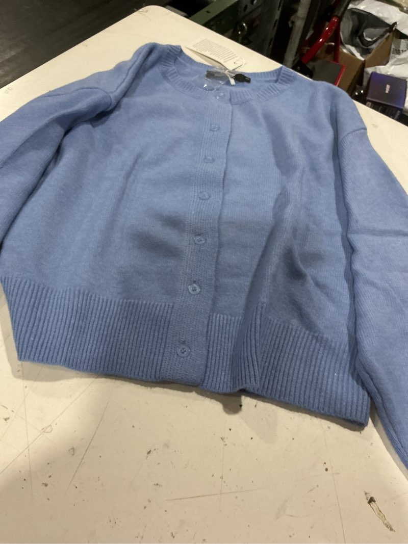 Condition photo showing Good Condition for trendy queen cropped cardigan sweaters for women lightweight y2k fall outfits spring fashion clothes 2026 blue small