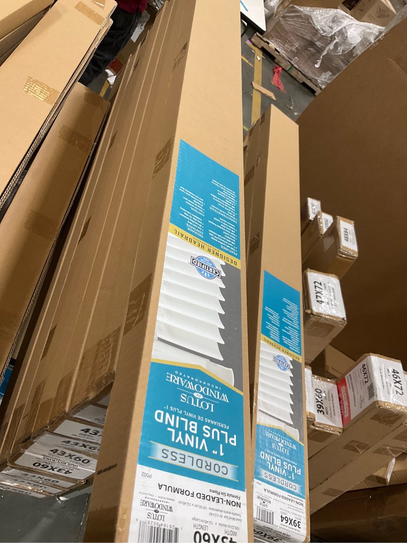 Condition photo showing New/Like New for LOTUS & WINDOWARE Cordless 1" Premium Vinyl Mini Blind, 43" Wide x 60" Long, White, Smooth, Room Darkening, Horizontal Blinds for Living Room, Bedroom, Interior Door Windows 43"W x 60"H White