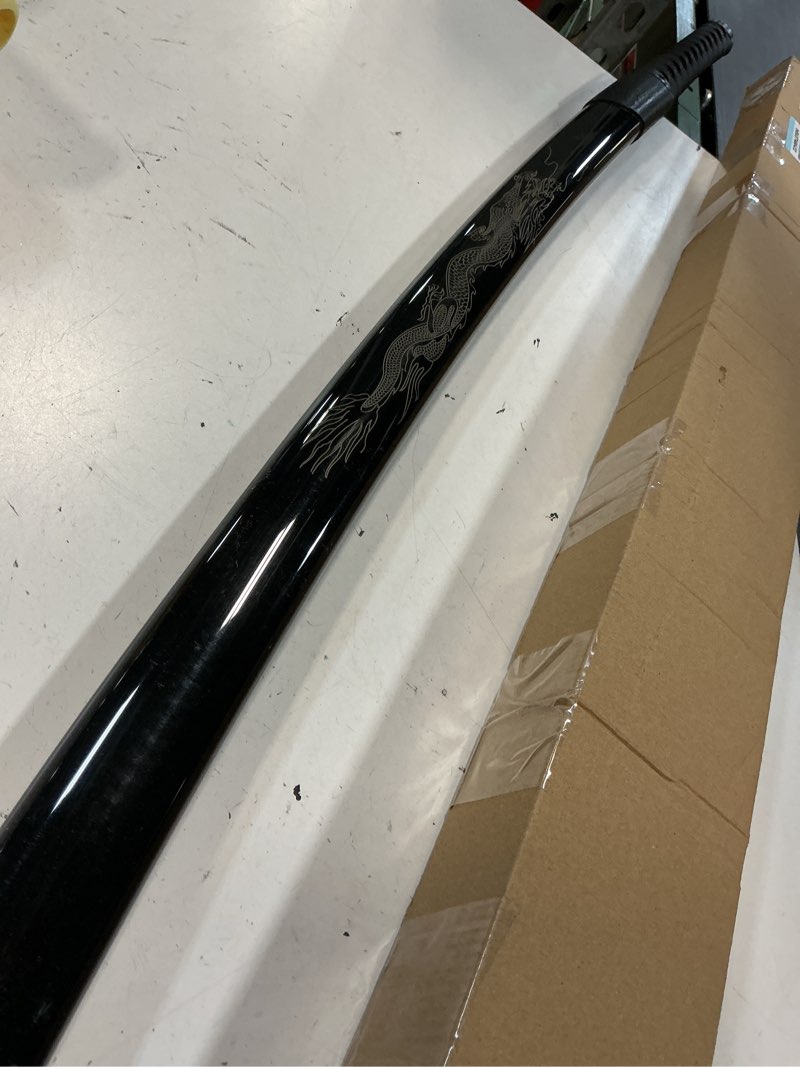 Condition photo showing Good Condition for japanese katana sword - polypropylene black blade with saya, samurai training sword for cosplay, 40.1 inches black blade with black dragon saya