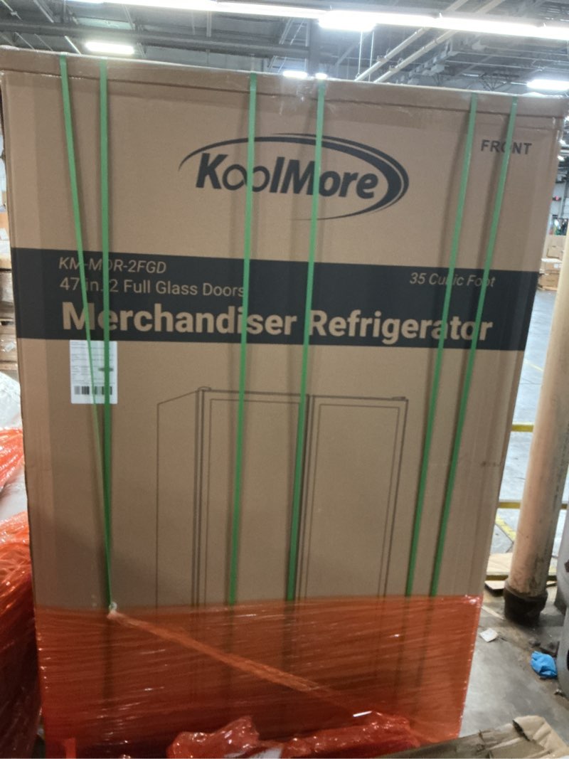 Condition photo showing Good Condition for KoolMore 47 in. Commercial 2 Fully Glass Door Merchandiser Refrigerator, 30 Cu. Ft. ETL Listed in Black (KM-MDR-2FGD) 2-Door