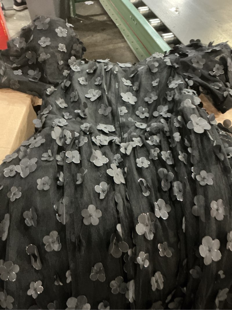Condition photo showing As Is for women's plus size puffy sleeve v neck a line floral tulle formal maxi dress prom evening party gowns black black xx-large plus
