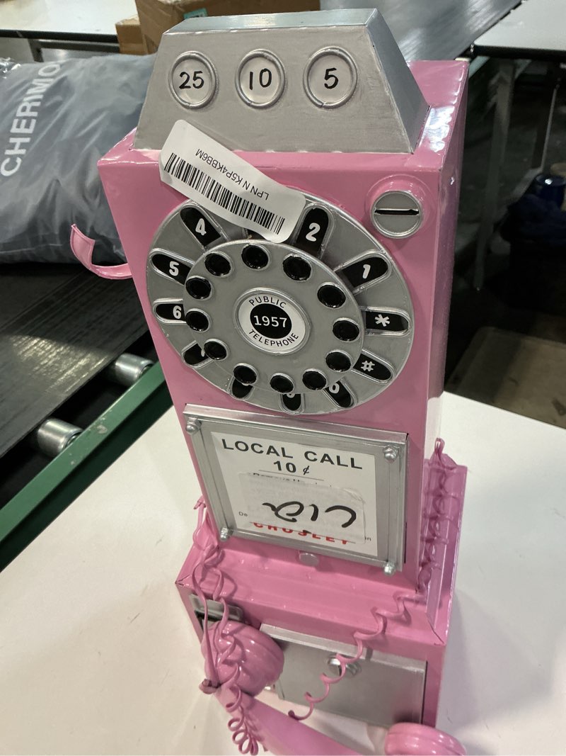 Condition photo showing As Is for Antique Telephone - Rotary Dial Landline Phone Model Vintage Classic Phone Props Retro Wall Mounted Crafts Ornaments Cafe Bar Window Booth Decoration - 9.8''L x 6.3''W x 19.7''H, Pink-B
