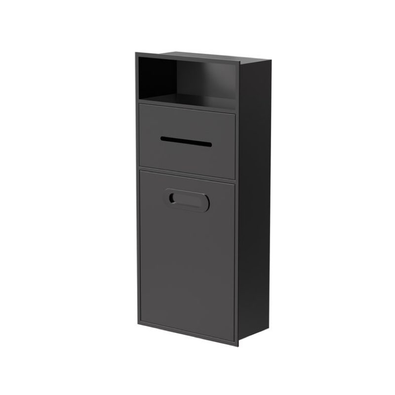 Matte Black 11.8"x 25.9" Stainless Steel Shower Niches With Trash Can & Toilet Paper Organizer, Recessed Wall Niche With Removable Door For Bathroom (Part number: SN-B-4-1226)