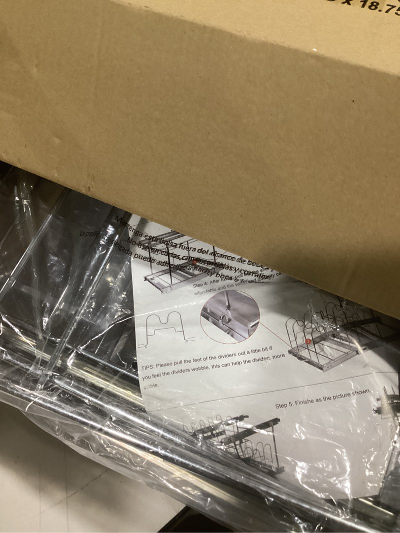 Condition photo showing Good Condition for TQVAI Pots and Pans Organizer, Full-Extension Pull Out Cabinet Organizer, Slide Out Drawers for Kitchen Cabinets with Adjustable Dividers, Request at Least 15.5" W x 23.5" D x 23.5" H Opening - Chrome 14"W x 21.5"D x 18.75"H Chrome