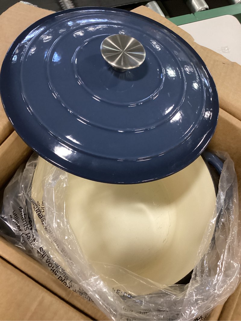 Condition photo showing Good Condition for Gibson Home Addlestone 7 Qt Enameled Cast Iron Dutch Oven Pot with Lid – Round, Oven Safe to 500°F, Ideal for Bread Baking & Stews - Gradient Navy Blue 7-Quart Gradient Navy Blue