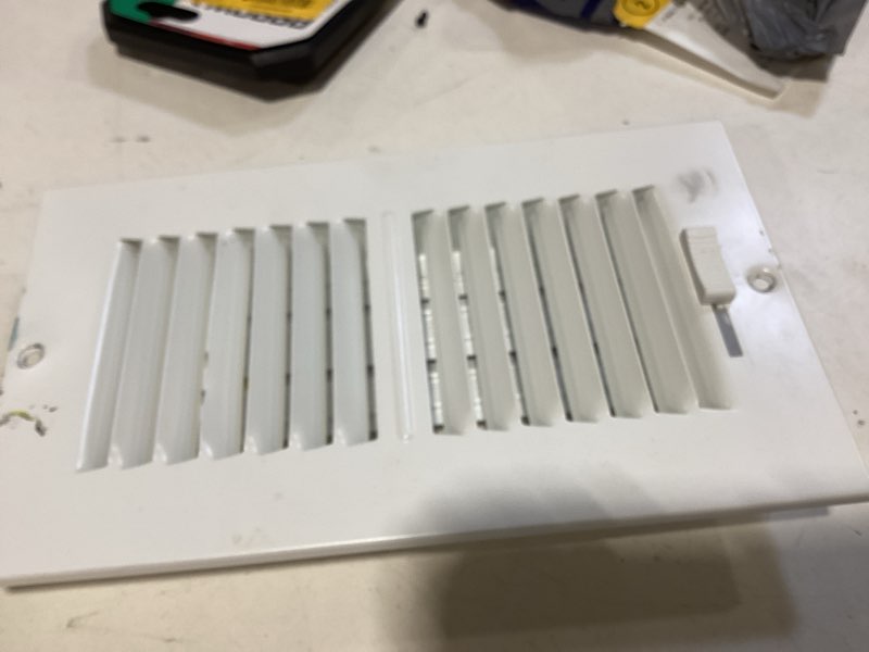 Condition photo showing As Is for reliabilt 4-in x 12-in steel white floor register item #67112 | model #4210412wh