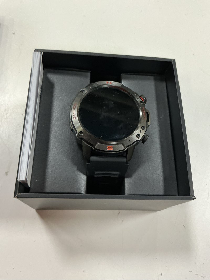 Condition photo showing As Is for rugged smart watch for men, 5atm waterproof, 170+ sports modes, 1.43" amoled round health fitness tracker watch, tactical military smartwatch compatible with iphone android, stainless steel metal band metallic