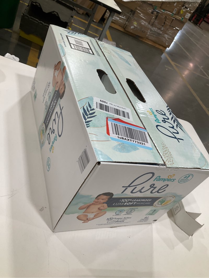 Condition photo showing New/Like New for pampers pure protection baby diapers, size 1 (8-14 lbs), 82 count, up to 100% leakproof, premium plant-based skin protection, hypoallergenic soft diapers size 1 82
