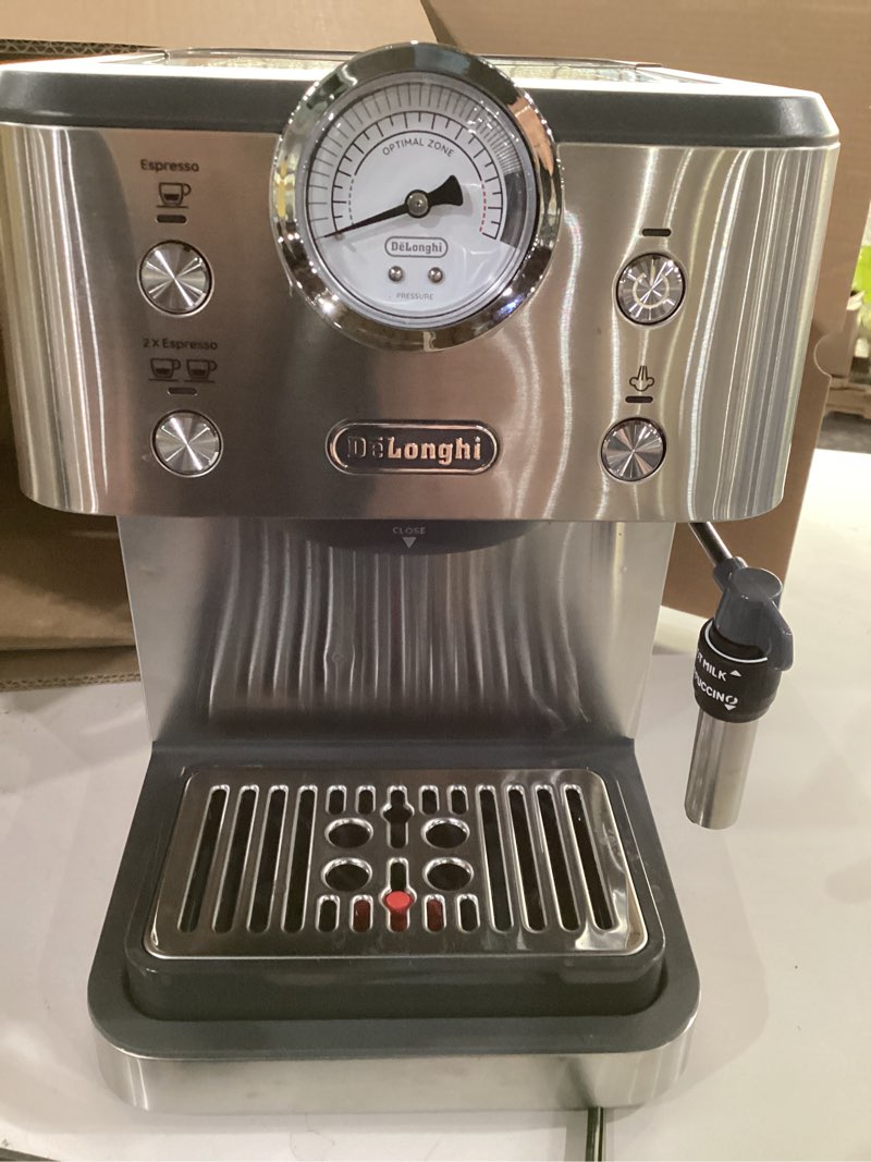 Condition photo showing As Is for De’Longhi Classic Espresso Machine with Milk Frother, 15-Bar Pump & Temperature Control - Barista Coffee Maker Kit for Espresso, Latte, Cappuccino & Iced