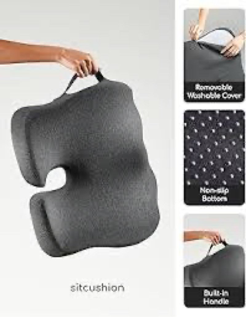 car seat cushion for long driving, extra large memory foam seat cushion for sciatica pain relief, car essentials orthopedic pillow for back support, tailbone pain relief cushion (black)