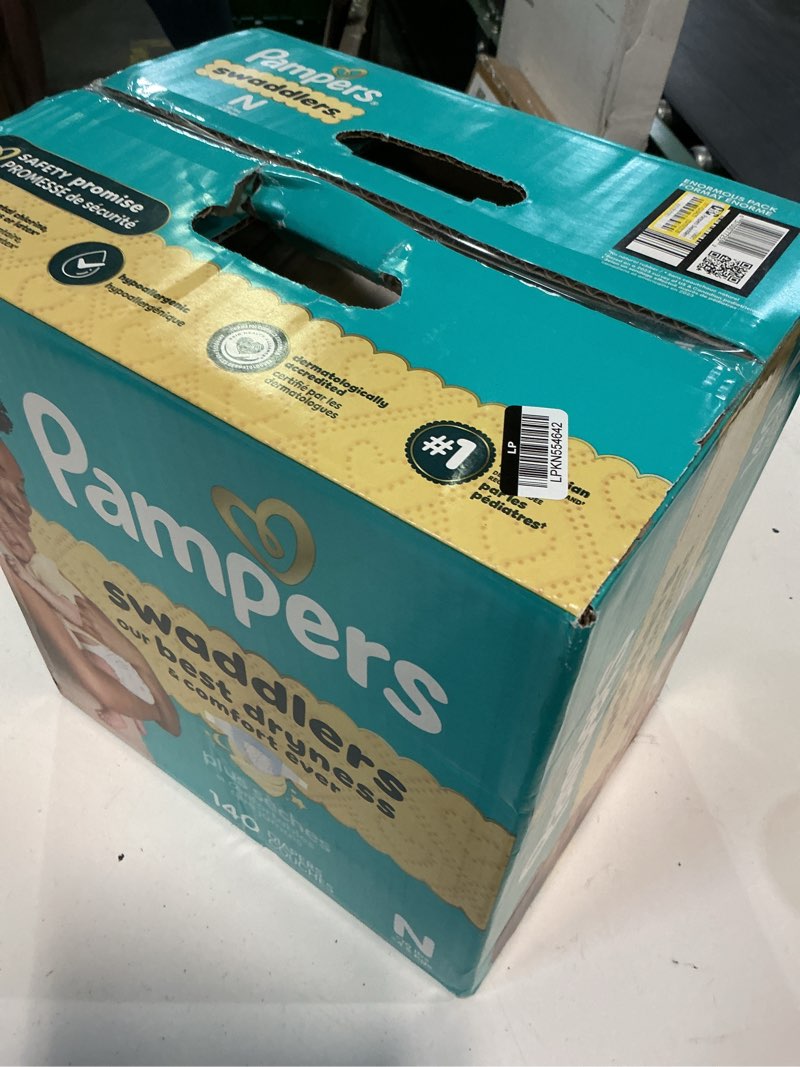 Condition photo showing New/Like New for pampers swaddlers diapers, size 0 (up to 10 lbs), 140 count, absorbent, keeps baby dry and comfortable, skin safe disposable baby diaper (packaging may vary) newborn 140