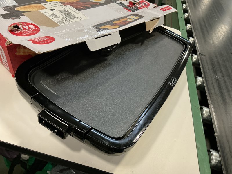 Condition photo showing As Is for DASH Deluxe Everyday Electric Griddle with Dishwasher Safe Removable Nonstick Cooking Plate for Pancakes, Burgers, Eggs and more, Includes Drip Tray + Recipe Book, 20” x 10.5”, 1500-Watt - Black