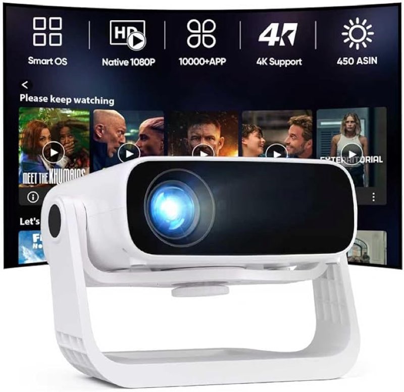 2025 New Smart Projector with WiFi 6 and Bluetooth Built-in Apps - Portable Bedroom Mini Projector N