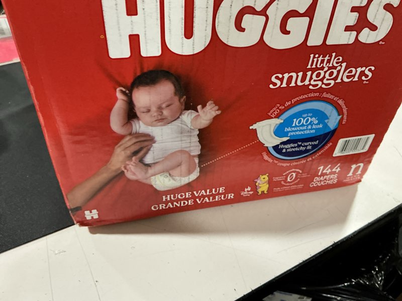 Condition photo showing New/Like New for huggies size newborn diapers, little snugglers baby diapers, size newborn (up to 10 lbs), 144 count, packaging may vary