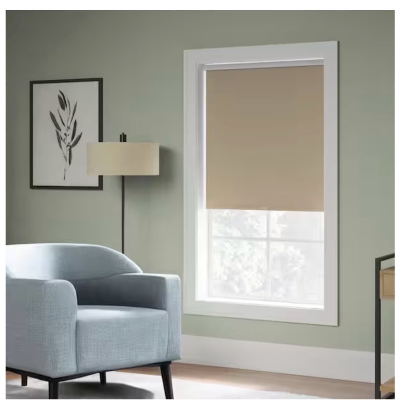 Cut-to-Width 68 in. W x 73 in. L Beige Cordless Blackout Polyester Fabric Roller Shade