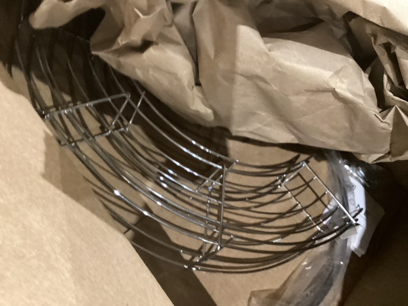 Condition photo showing As Is for Pedestal Sink Organizer - Compact Under the Sink Rack with 2 Storage Shelves and Towel Holder - Space Saving Bathroom Storage by Lavish Home