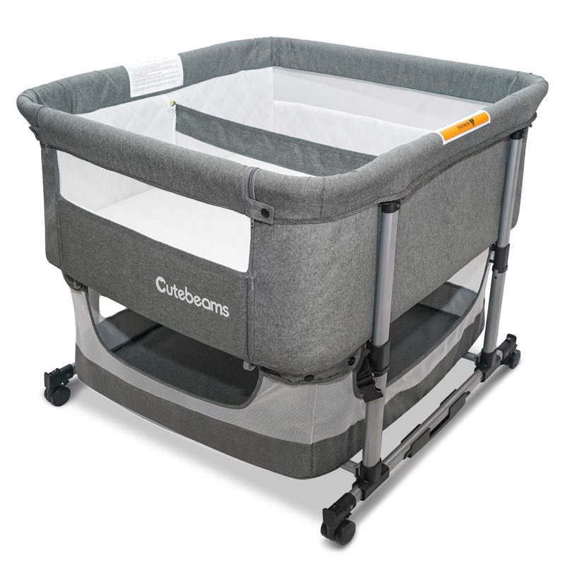 Twin Bassinet for 2 Babies, 3 in 1 Bedside Co Sleeper Double Bassinet for Twins, Rocking Bassinet for Baby with Wheels and Storage Basket, Includes Mattress (Grey)
