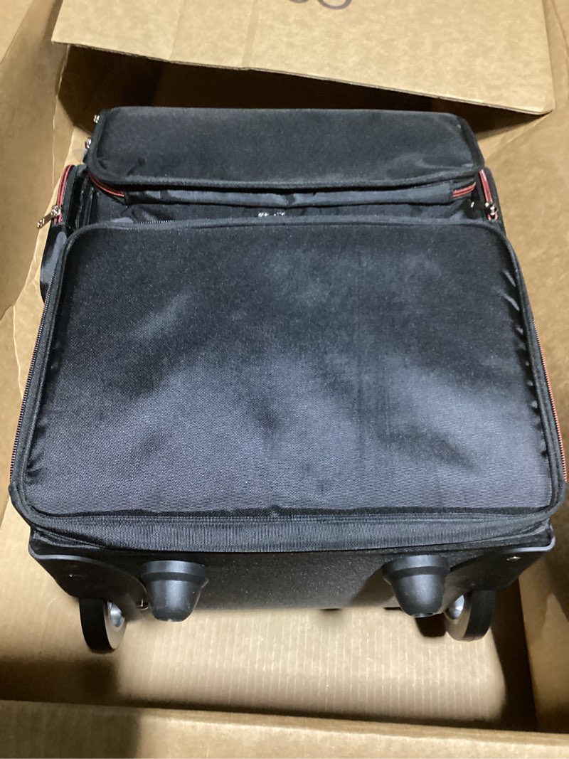 Condition photo showing Good Condition for large makeup train case,cosmetic makeup case for hairstylist, hairdresser bag with detachable pouch,heat insulation and anti-scalding full layer for hairdressing tool organizer trolley with wheels black-with 2 clear bags xl