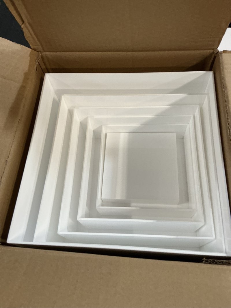 Condition photo showing New/Like New for buffet risers, food display risers for party, white acrylic risers display stand for buffet table, catering displays for dessert, cube box nesting riser with hollow bottoms (5"x6"x7"x8"x9"x10" 6 pcs) 5"x6"x7"x8"x9"x10" 6pcs white