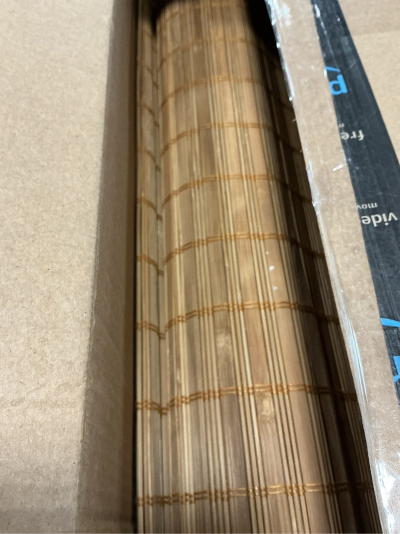 Condition photo showing Good Condition for lazblinds no tools no drill bamboo roller shades, cordless bamboo blinds, light filtering roll up blinds for windows, french door, porch or patio, 12'' w x 40'' h, squirrel squirrel 12'' w x 40'' h