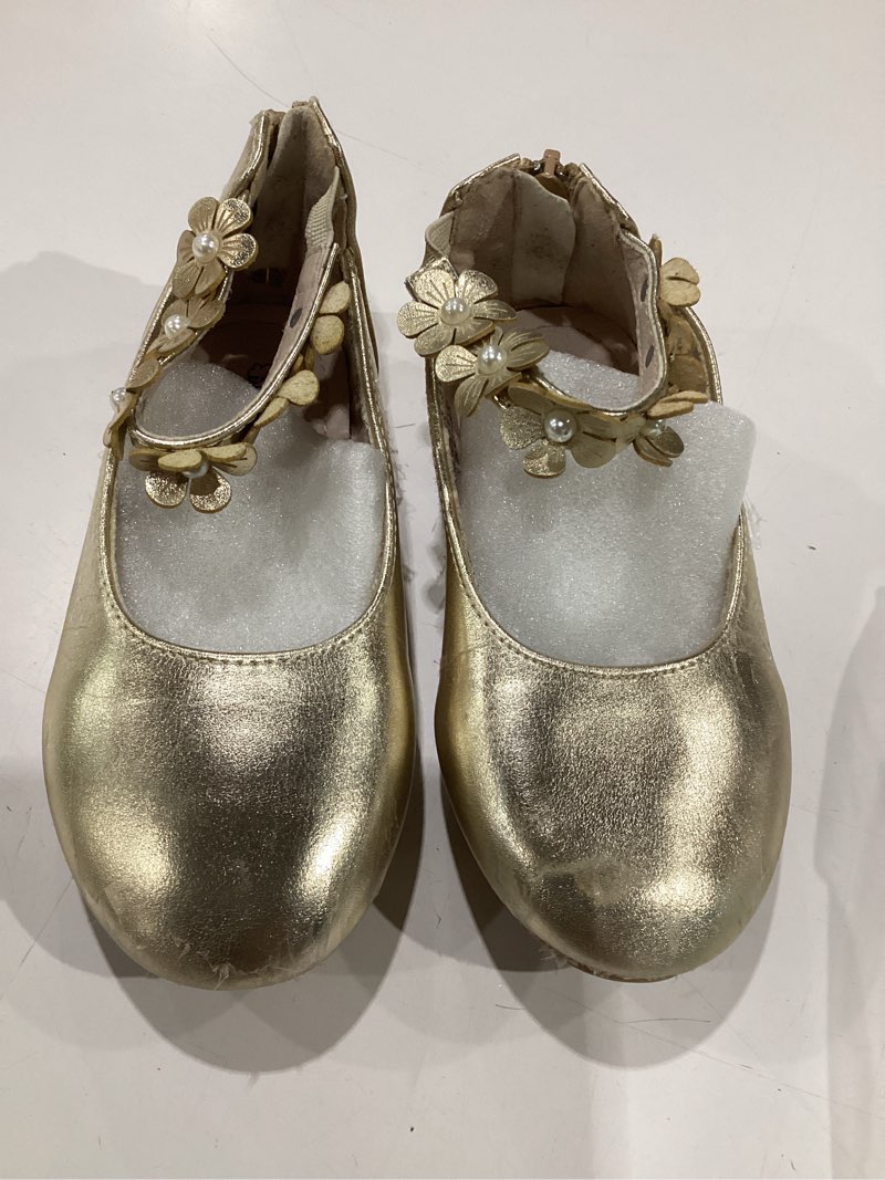 Condition photo showing Good Condition for flaryzone toddler girls mary jane dress shoes flower girl wedding flats | princess shoes, ballet flat, cute bow, round toe, hook and loop strap, party, church and daily wear 9 toddler gold-fb10